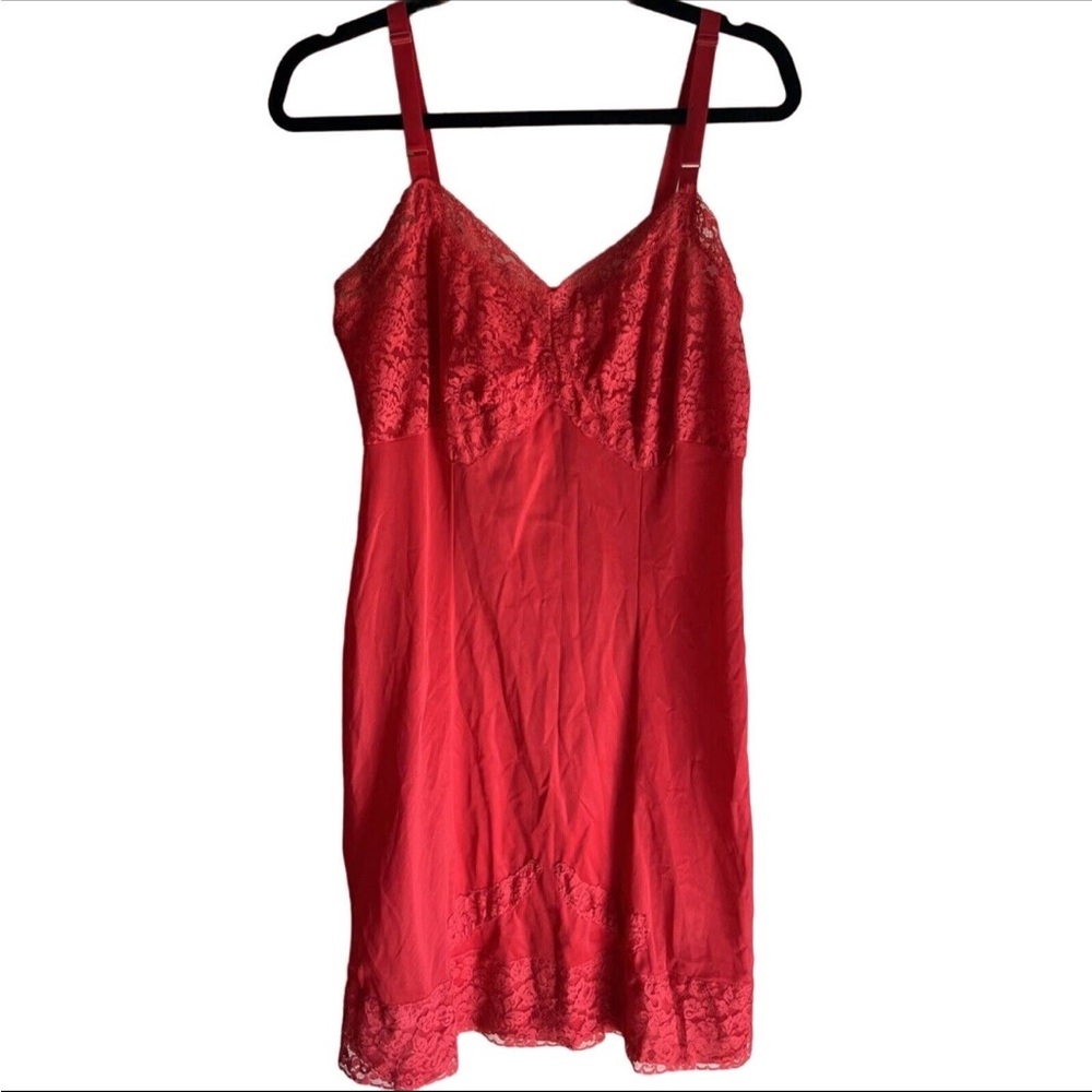 Vintage red texsheen dress Lace slip gown